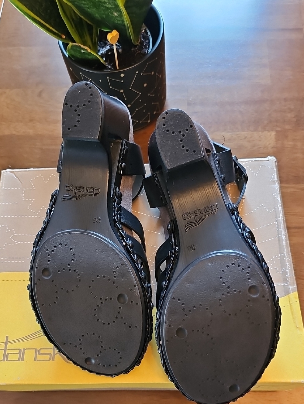 Dansko Black Leather Strappy Ankle Buckle Sandals - Picture 2 of 5
